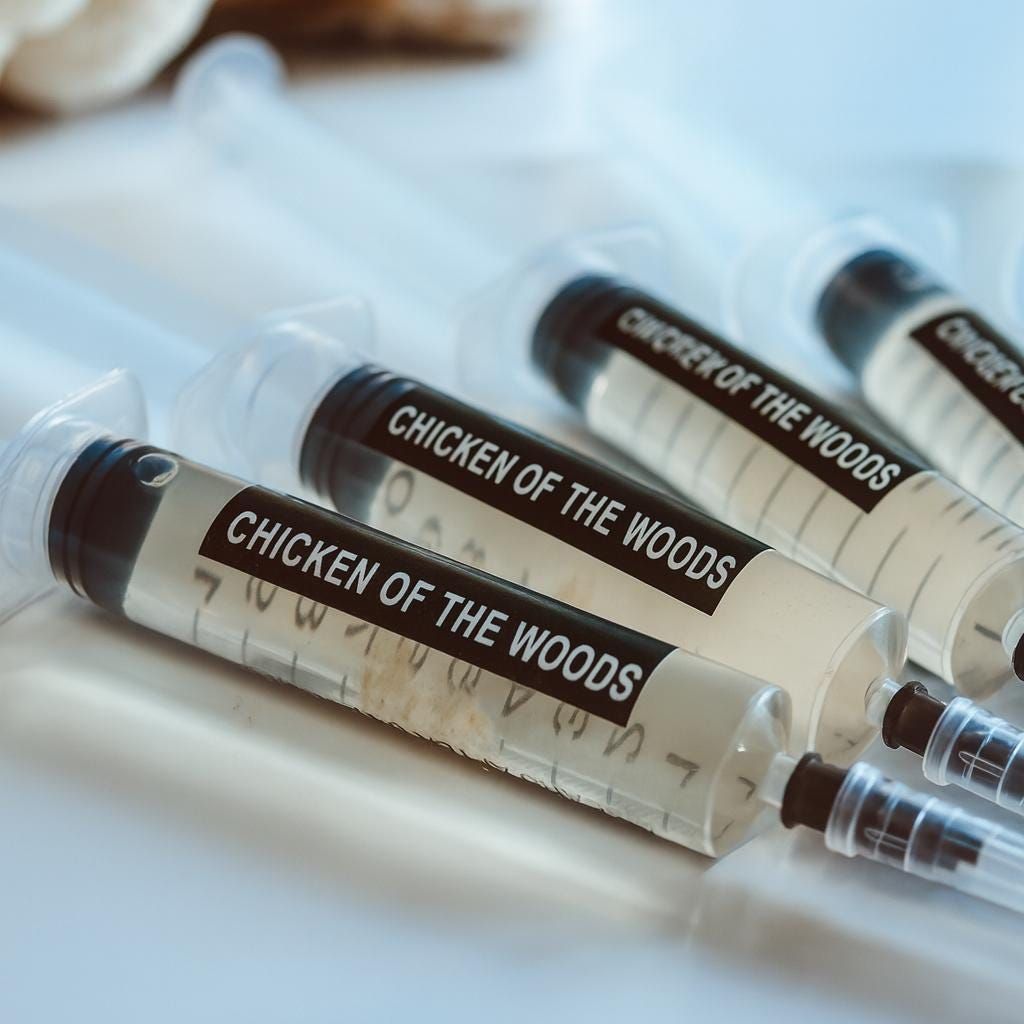 „Chicken of the Woods“ skystoji kultūra 10 x 10 ml | Laetiporus sulphureus | Gurmaniškų grybų auginimo rinkinys pradedantiesiems grybų auginimui namuose