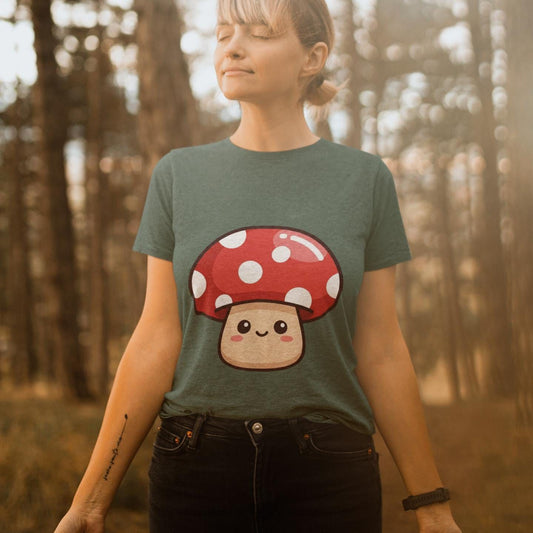 Kawaii Mushroom T-shirt Unisex | Kawaii Tee Red Mushroom Gift Magic Mushroom Decor Present Vintage Fungi Art Print Mystical Tshirt