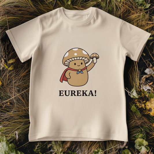 „Eureka Mushroom“ marškinėliai, mieli „Nerdy Graphic“ marškinėliai, įnoringi grybų marškinėliai, jaukūs humoro gamtos marškinėliai, unisex medvilniniai marškinėliai su stebuklingais grybais, grybai